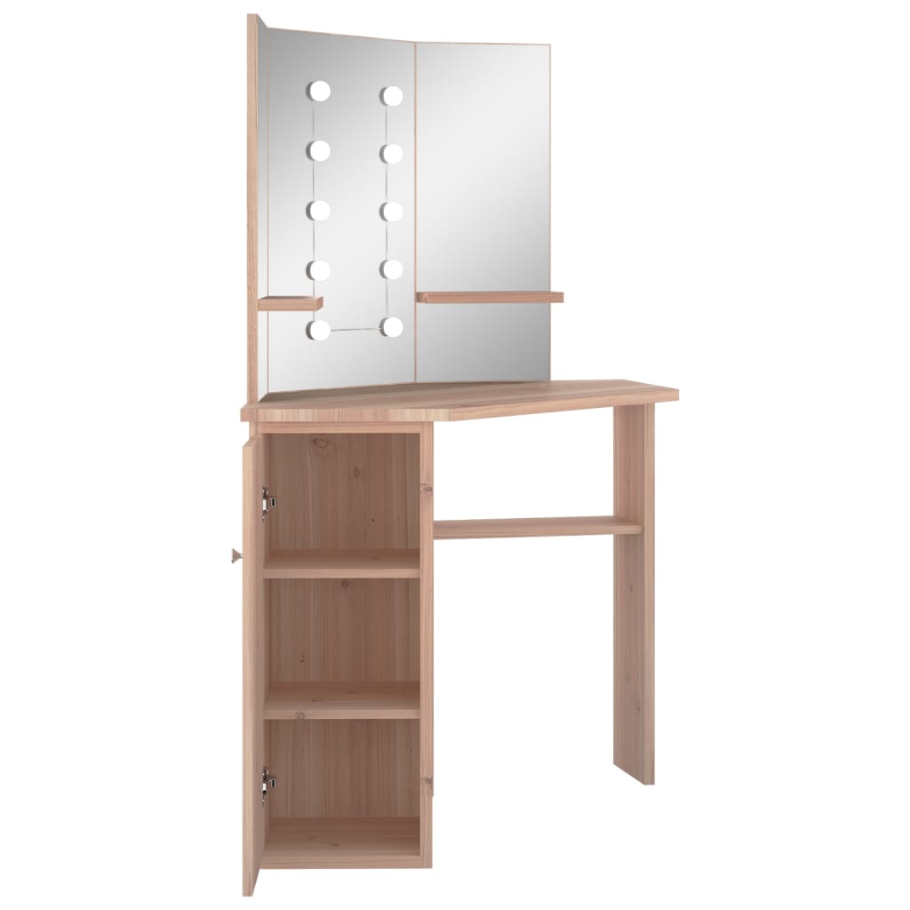 vidaXL Masă de toaletă de colț cu LED, stejar, 111x54x141,5 cm