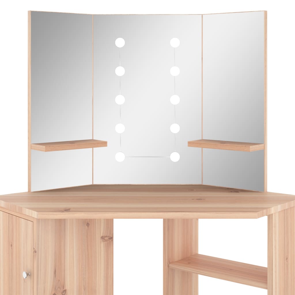 vidaXL Masă de toaletă de colț cu LED, stejar, 111x54x141,5 cm
