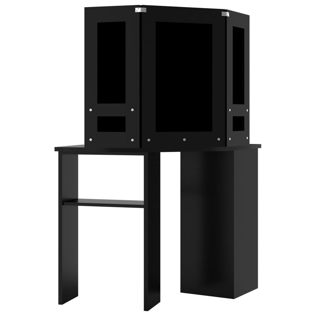 vidaXL Masă de toaletă de colț, cu LED, negru, 111x54x141,5 cm