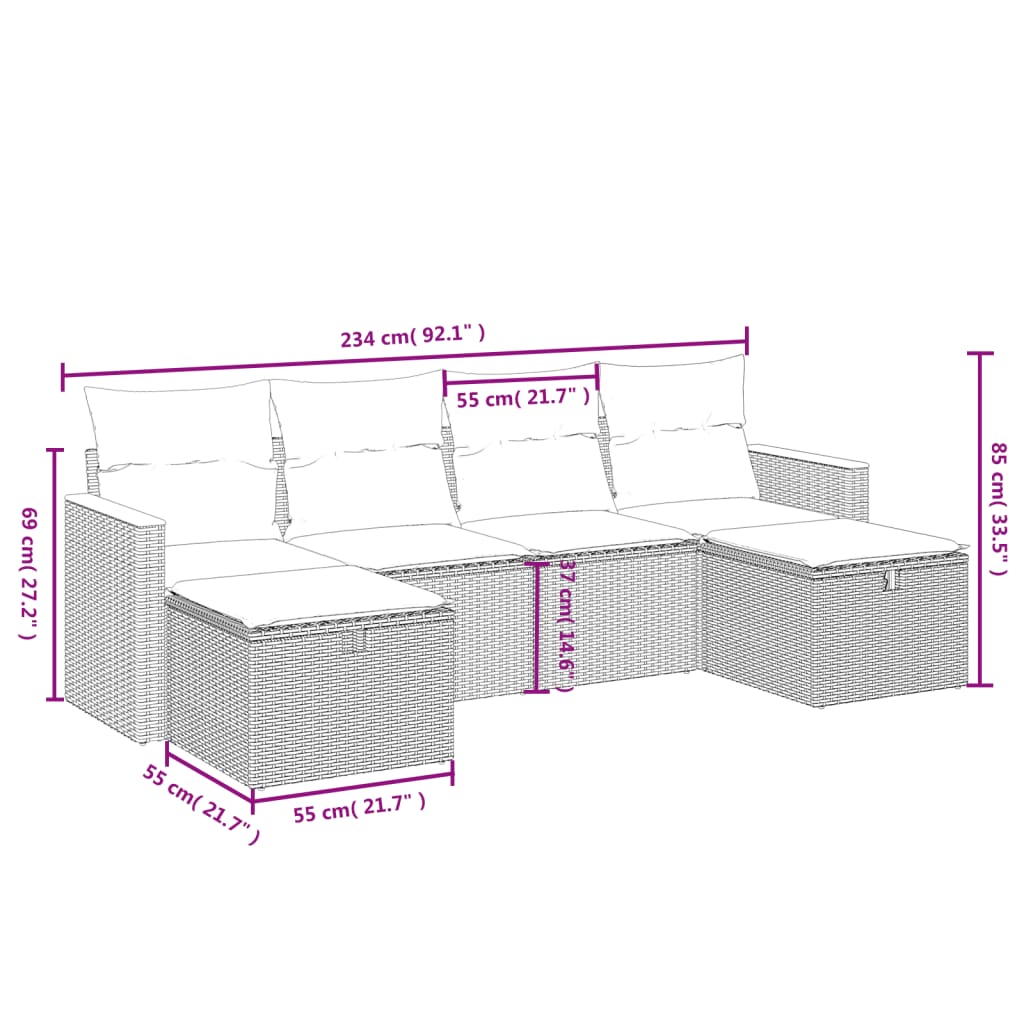 vidaXL Set mobilier grădină cu perne, 6 piese, gri, poliratan vidaXL Set mobilier grădină cu perne, 6 piese, gri, poliratan