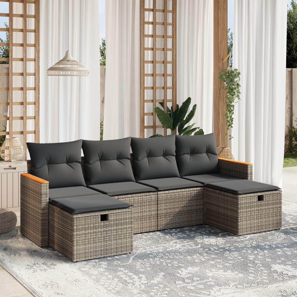 vidaXL Set mobilier grădină cu perne, 6 piese, gri, poliratan vidaXL Set mobilier grădină cu perne, 6 piese, gri, poliratan