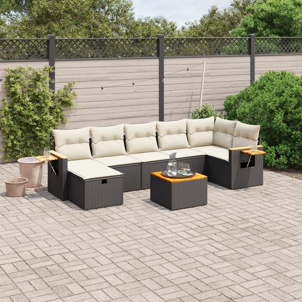 vidaXL Set mobilier de grădină cu perne, 8 piese, negru, poliratan vidaXL Set mobilier de grădină cu perne, 8 piese, negru, poliratan