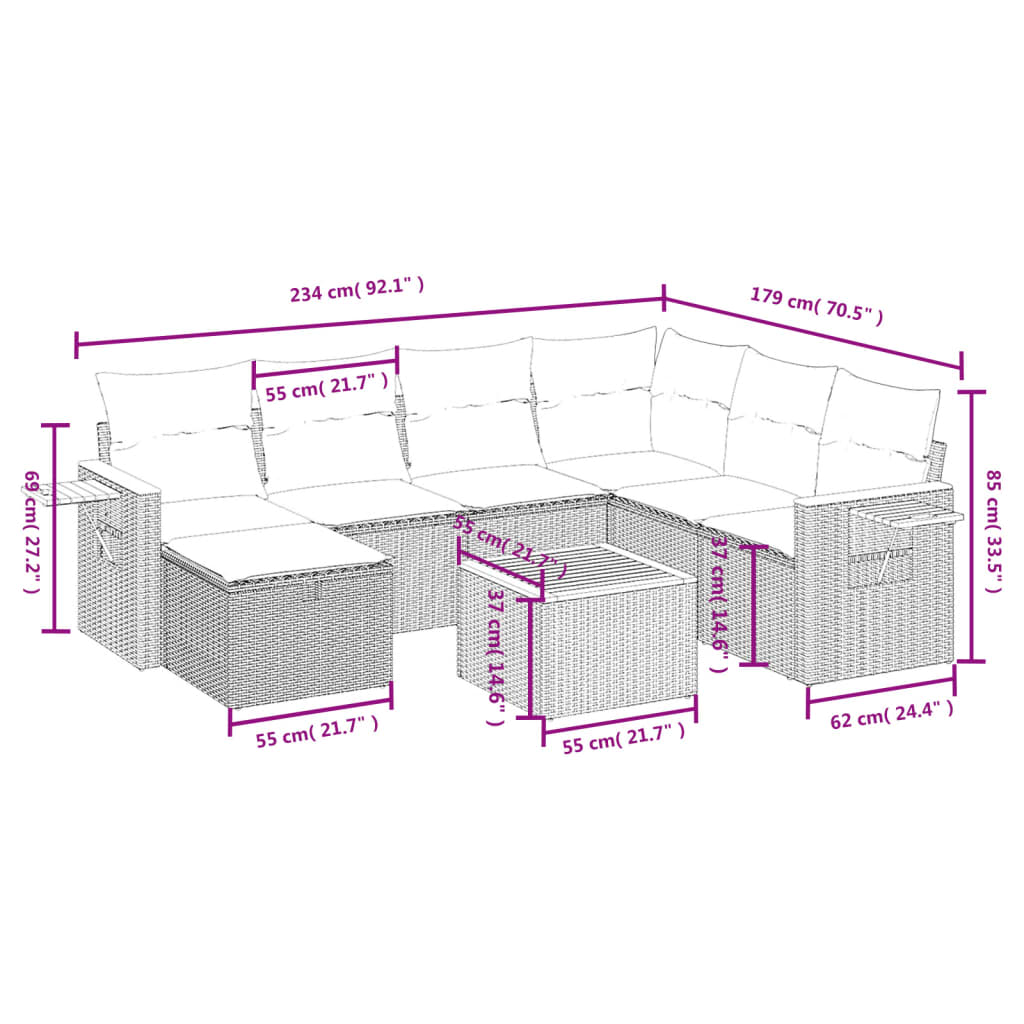 vidaXL Set mobilier de grădină cu perne, 8 piese, negru, poliratan