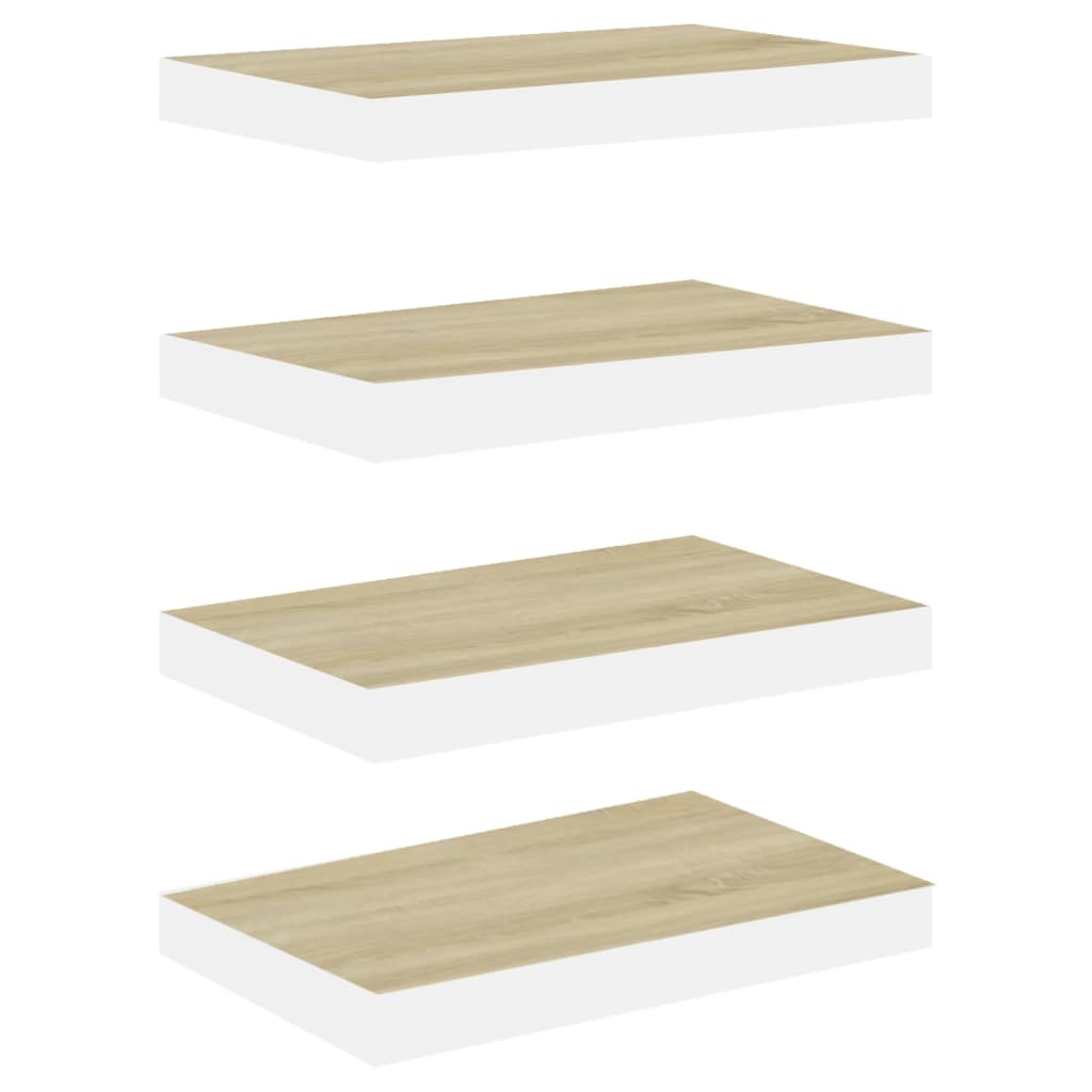 vidaXL Rafturi perete suspendate 4 buc. alb/stejar 40x23x3,8 cm MDF vidaXL Rafturi perete suspendate 4 buc. alb/stejar 40x23x3,8 cm MDF