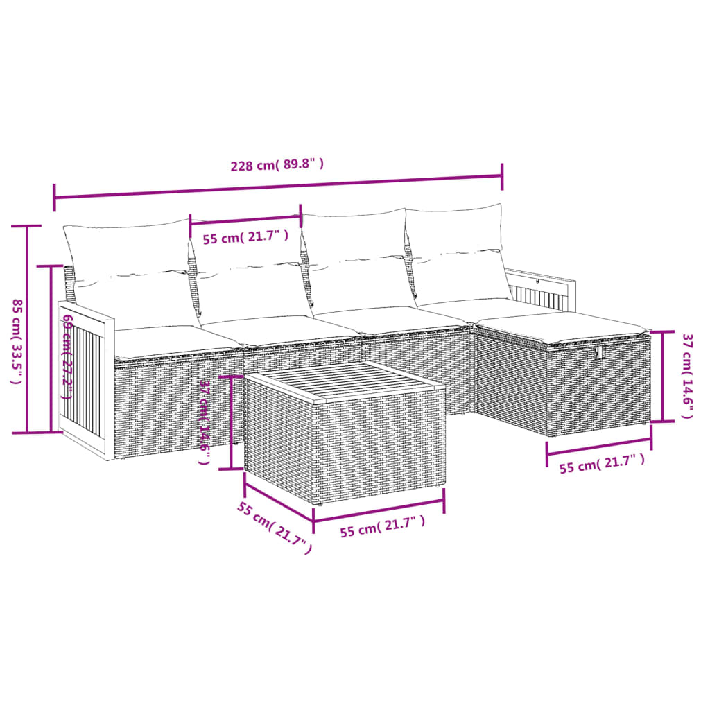 vidaXL Set mobilier grădină cu perne, 6 piese, gri, poliratan