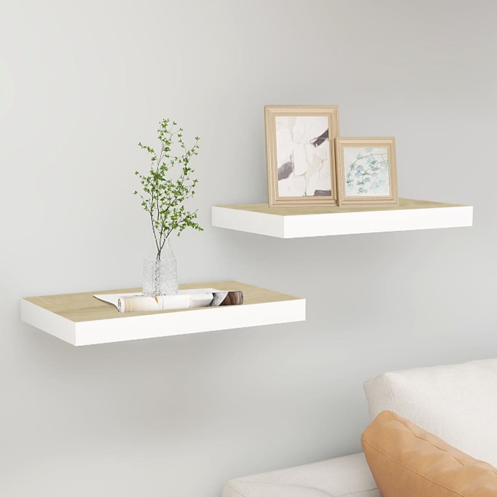 vidaXL Rafturi perete suspendate 2 buc. alb/stejar 50x23x3,8cm MDF vidaXL Rafturi perete suspendate 2 buc. alb/stejar 50x23x3,8cm MDF