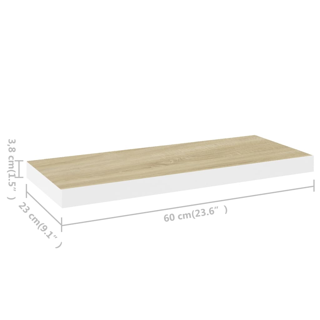 vidaXL Raft de perete suspendat, alb și stejar, 60x23,5x3,8 cm, MDF