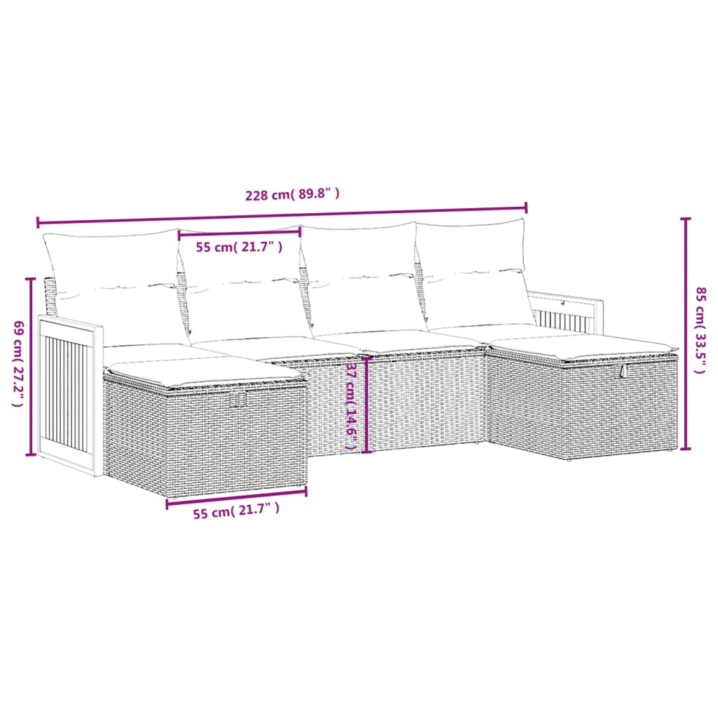 vidaXL Set mobilier grădină cu perne, 6 piese, gri, poliratan vidaXL Set mobilier grădină cu perne, 6 piese, gri, poliratan