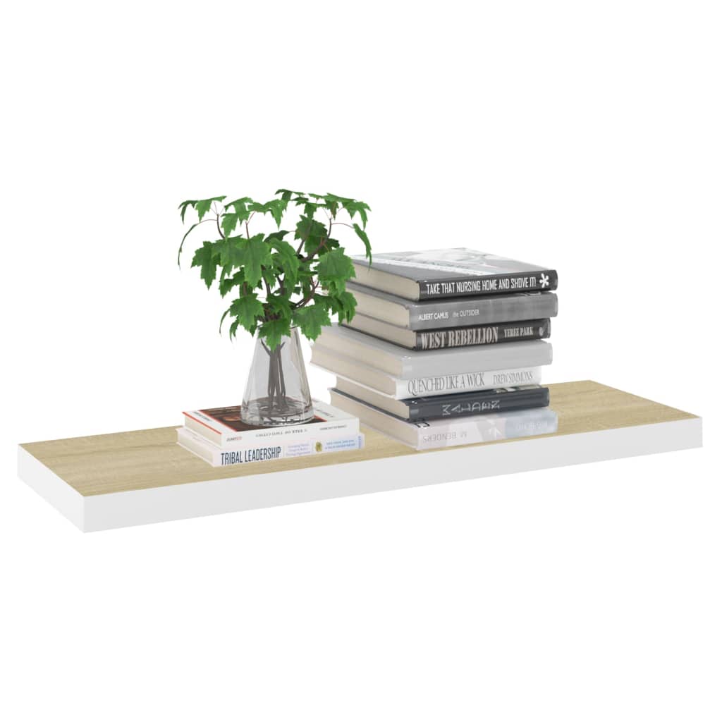 vidaXL Rafturi perete suspendate 2 buc. stejar/alb 80x23,5x3,8 cm, MDF vidaXL Rafturi perete suspendate 2 buc. stejar/alb 80x23,5x3,8 cm, MDF