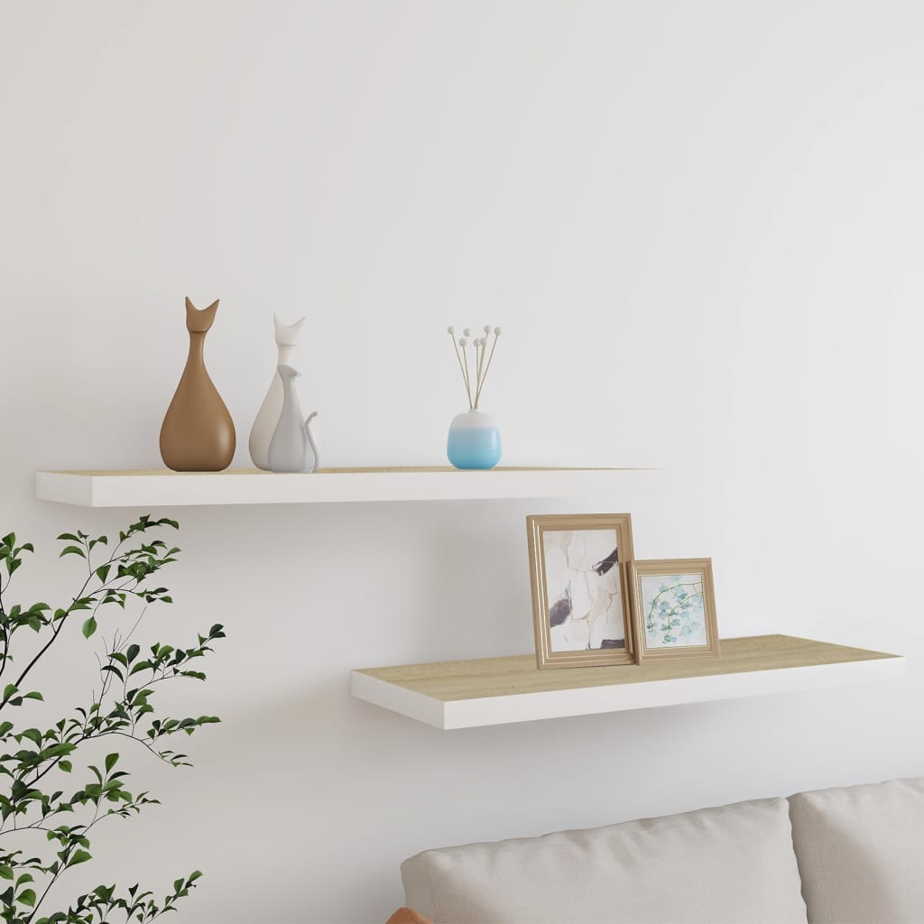 vidaXL Rafturi perete suspendate 2 buc. stejar/alb 80x23,5x3,8 cm, MDF vidaXL Rafturi perete suspendate 2 buc. stejar/alb 80x23,5x3,8 cm, MDF