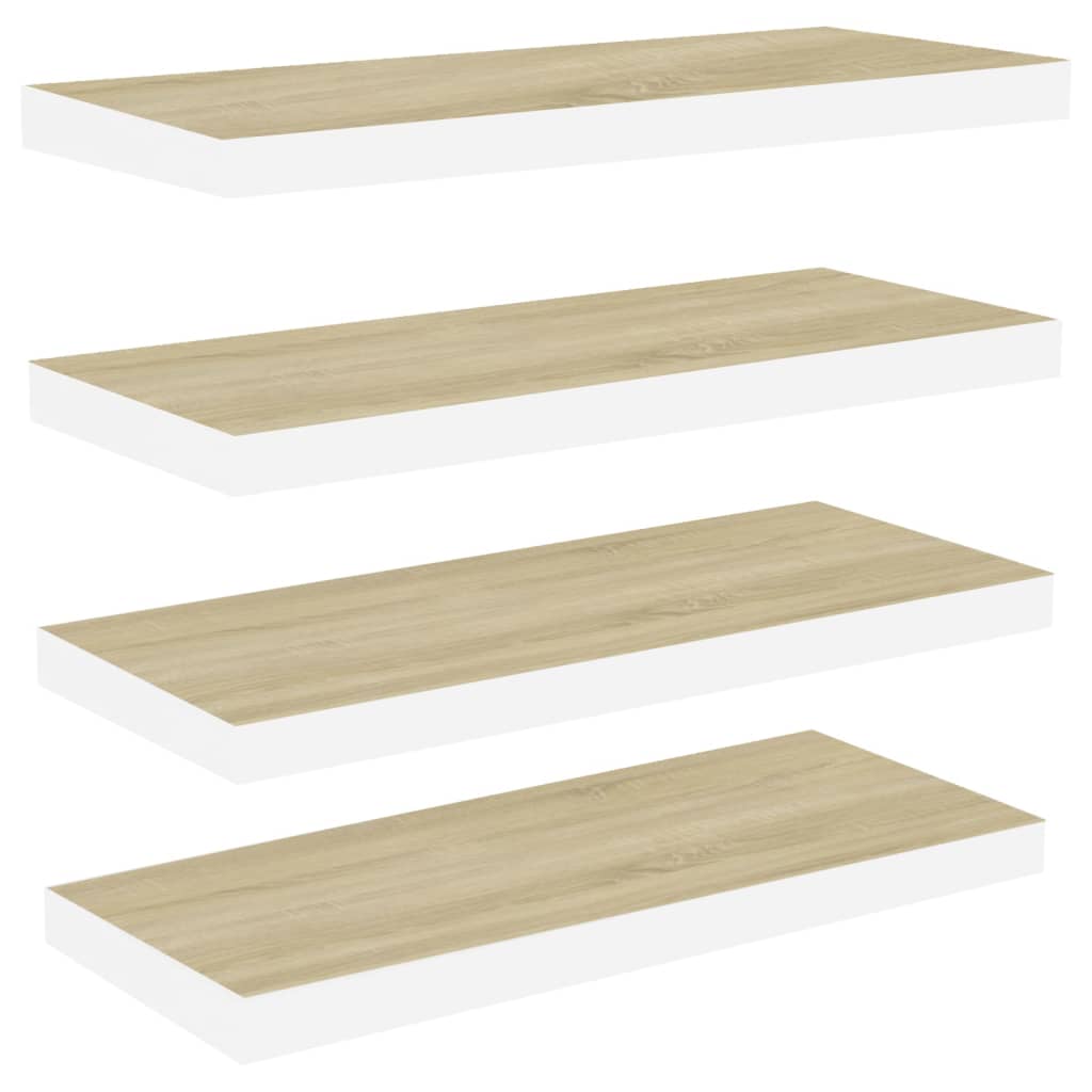 vidaXL Rafturi perete suspendate 4 buc. stejar/alb 80x23,5x3,8 cm, MDF