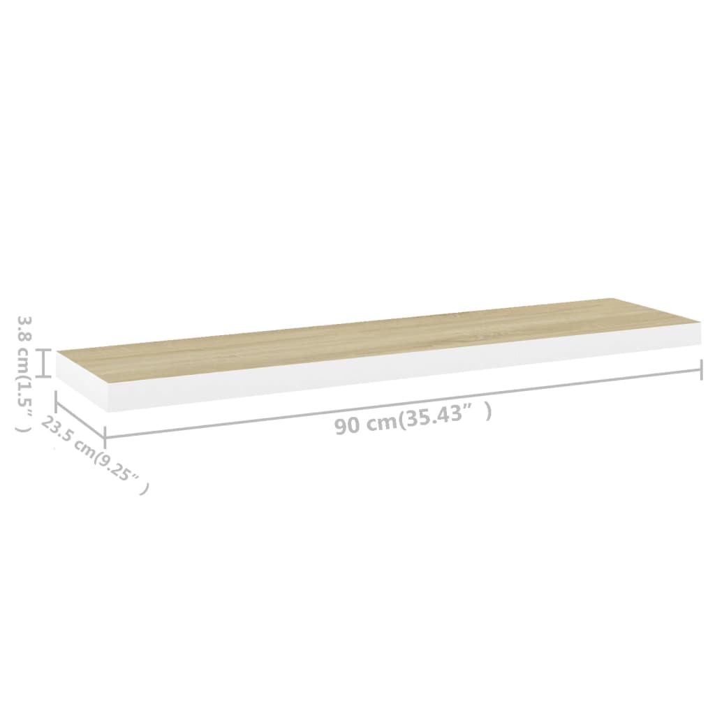 vidaXL Raft de perete suspendat, stejar și alb, 90x23,5x3,8 cm, MDF