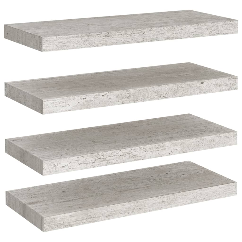 vidaXL Rafturi de perete, 4 buc., gri beton, 60x23,5x3,8 cm, MDF