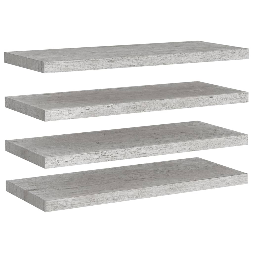 vidaXL Rafturi de perete suspendate,4 buc,gri beton,80x23,5x3,8 cm,MDF