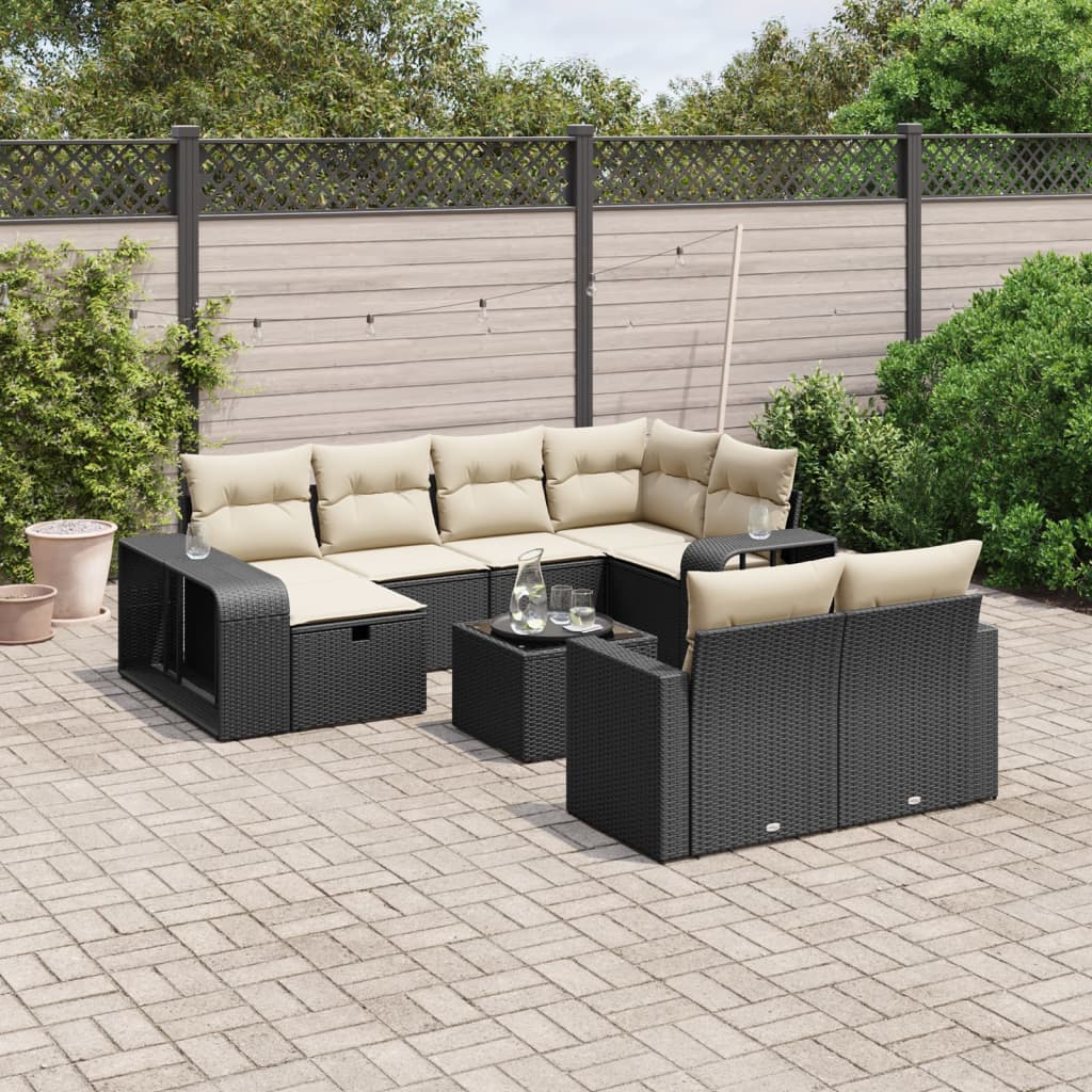 vidaXL Set canapele de grădină cu perne, 11 piese, negru, poliratan vidaXL Set canapele de grădină cu perne, 11 piese, negru, poliratan