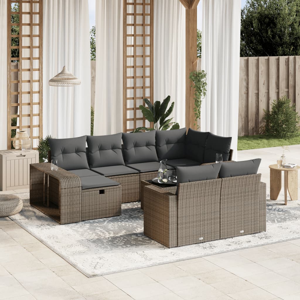 vidaXL Set canapele de grădină cu perne, 11 piese, gri, poliratan vidaXL Set canapele de grădină cu perne, 11 piese, gri, poliratan