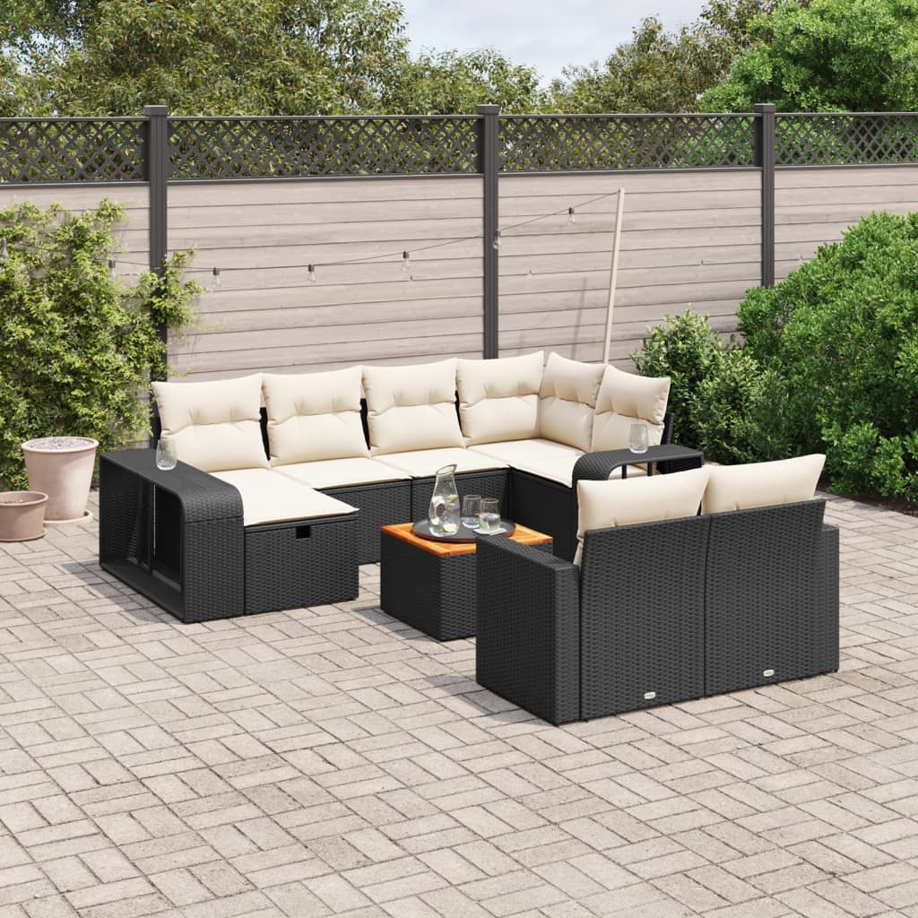 vidaXL Set canapele de grădină cu perne, 11 piese, negru, poliratan vidaXL Set canapele de grădină cu perne, 11 piese, negru, poliratan