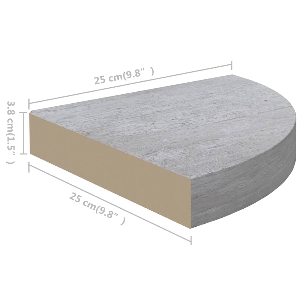 vidaXL Raft de colț de perete, gri beton, 25x25x3,8 cm, MDF vidaXL Raft de colț de perete, gri beton, 25x25x3,8 cm, MDF