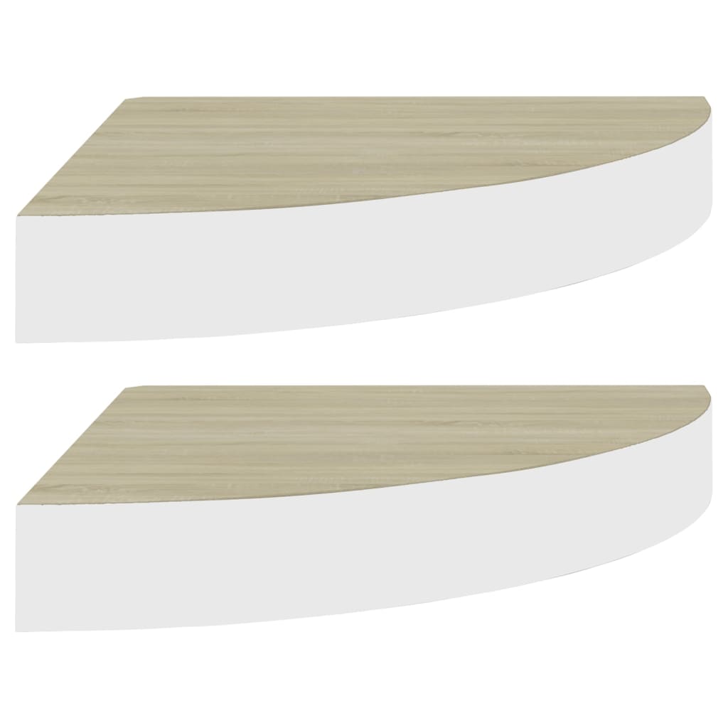 vidaXL Rafturi de perete de colț 2 buc. stejar și alb 35x35x3,8 cm MDF vidaXL Rafturi de perete de colț 2 buc. stejar și alb 35x35x3,8 cm MDF