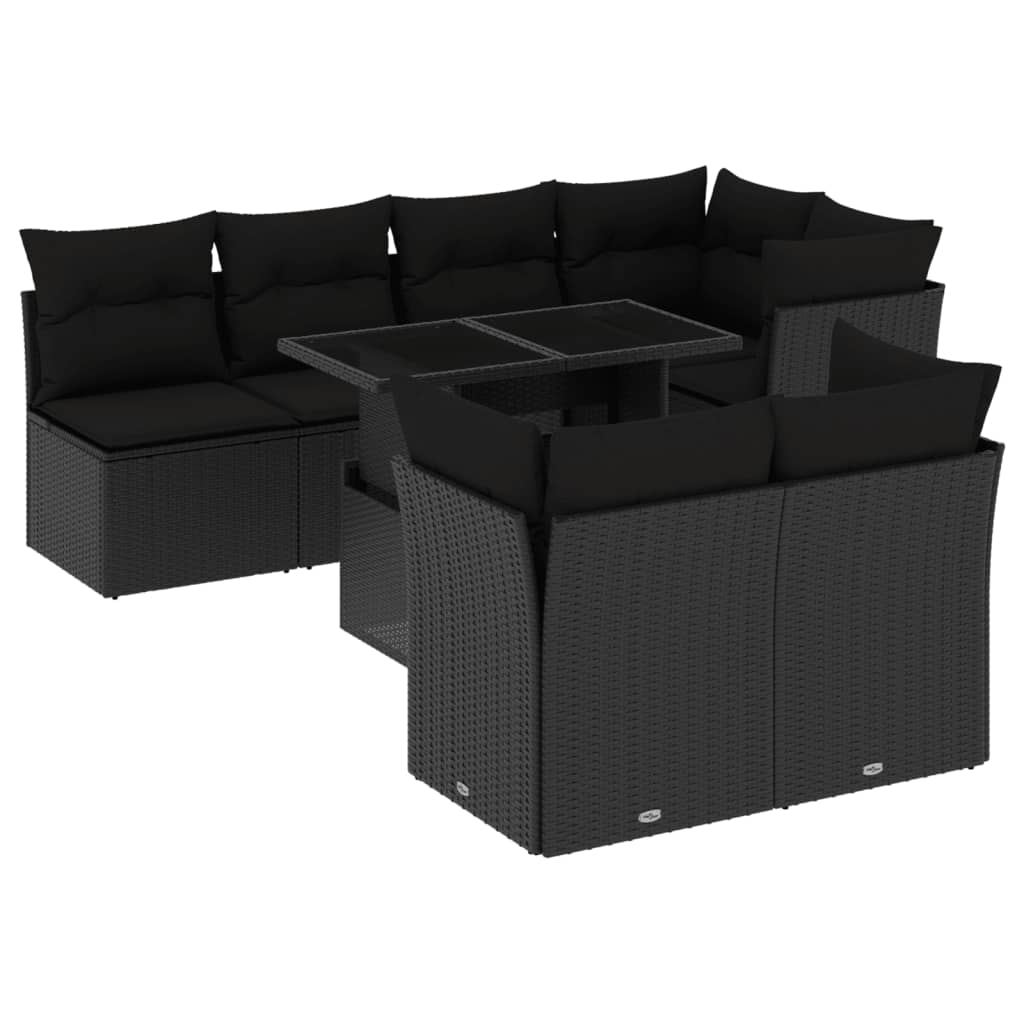 vidaXL Set mobilier de grădină cu perne, 8 piese, negru, poliratan vidaXL Set mobilier de grădină cu perne, 8 piese, negru, poliratan