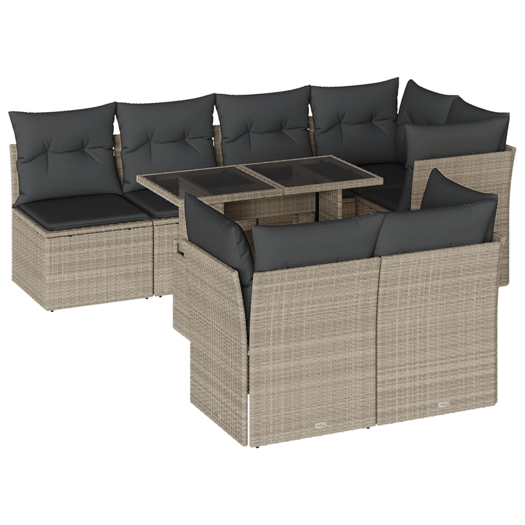 vidaXL Set mobilier de grădină cu perne, 8 piese gri deschis poliratan vidaXL Set mobilier de grădină cu perne, 8 piese gri deschis poliratan