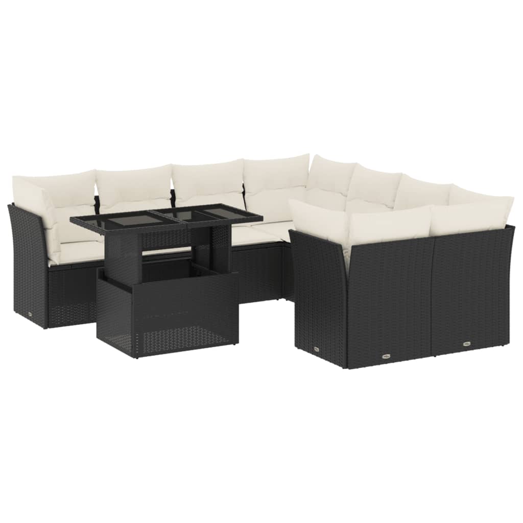 vidaXL Set mobilier de grădină cu perne, 9 piese, negru, poliratan