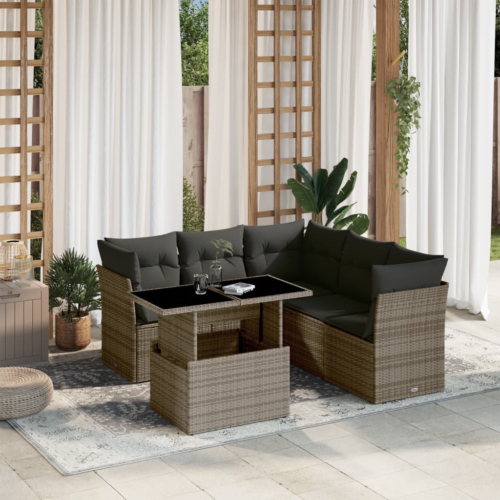 vidaXL Set mobilier grădină cu perne, 6 piese, gri, poliratan vidaXL Set mobilier grădină cu perne, 6 piese, gri, poliratan