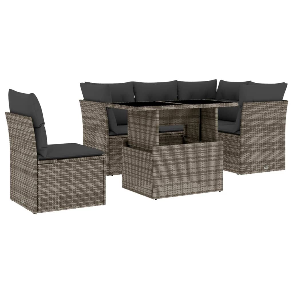 vidaXL Set mobilier grădină cu perne, 6 piese, gri, poliratan vidaXL Set mobilier grădină cu perne, 6 piese, gri, poliratan