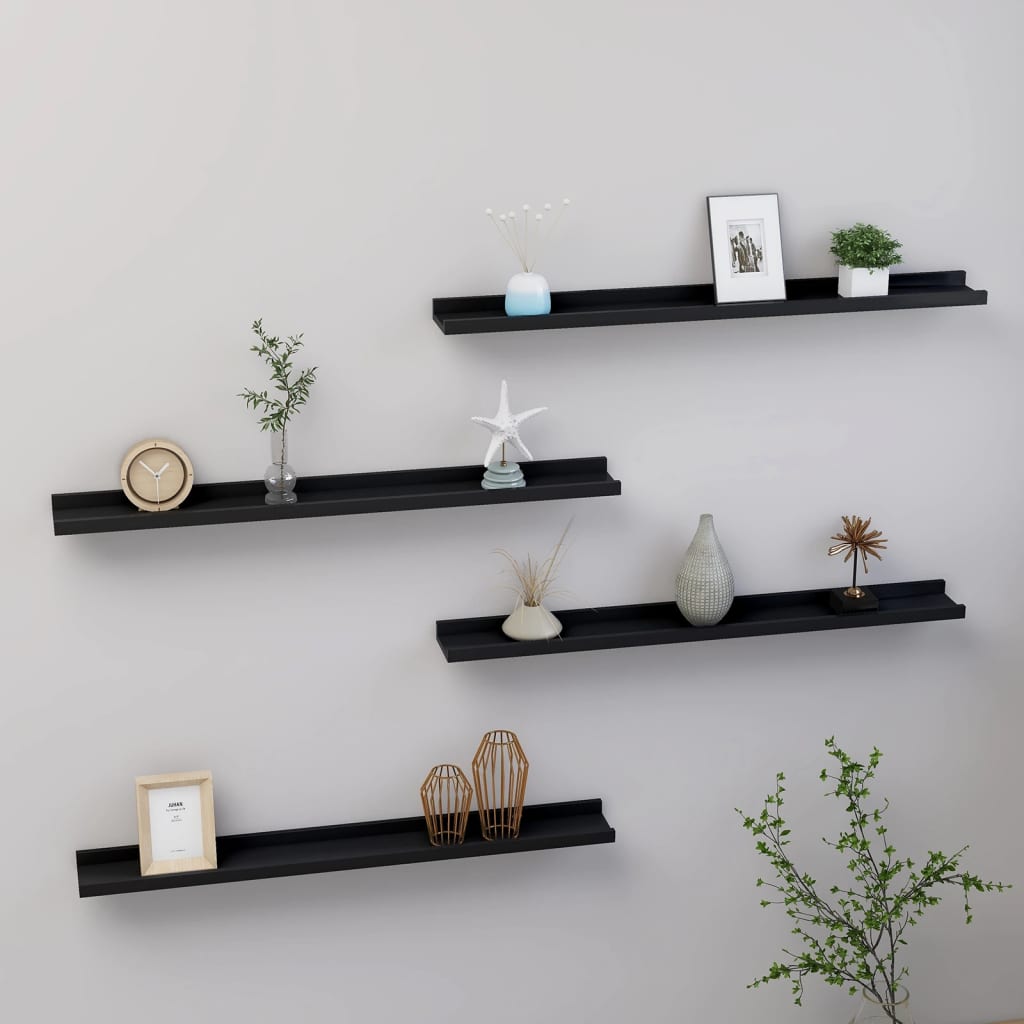 vidaXL Rafturi de perete, 4 buc., negru, 80x9x3 cm vidaXL Rafturi de perete, 4 buc., negru, 80x9x3 cm