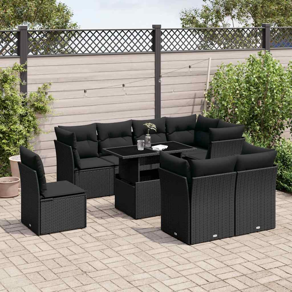 vidaXL Set mobilier de grădină cu perne, 9 piese, negru, poliratan vidaXL Set mobilier de grădină cu perne, 9 piese, negru, poliratan