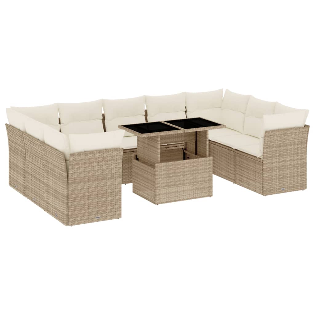 vidaXL Set canapele de grădină cu perne, 10 piese, bej, poliratan