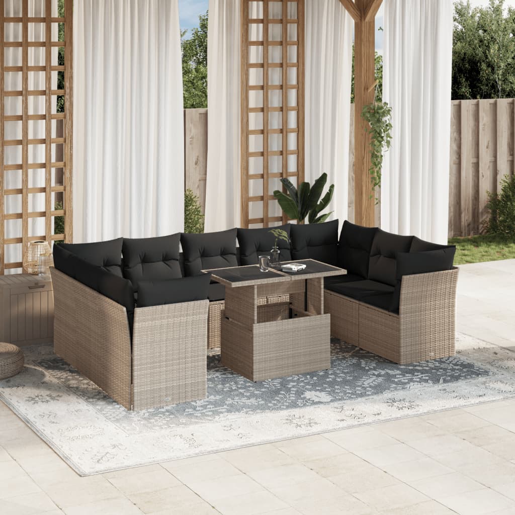 vidaXL Set canapele de grădină cu perne 10 piese gri deschis poliratan vidaXL Set canapele de grădină cu perne 10 piese gri deschis poliratan