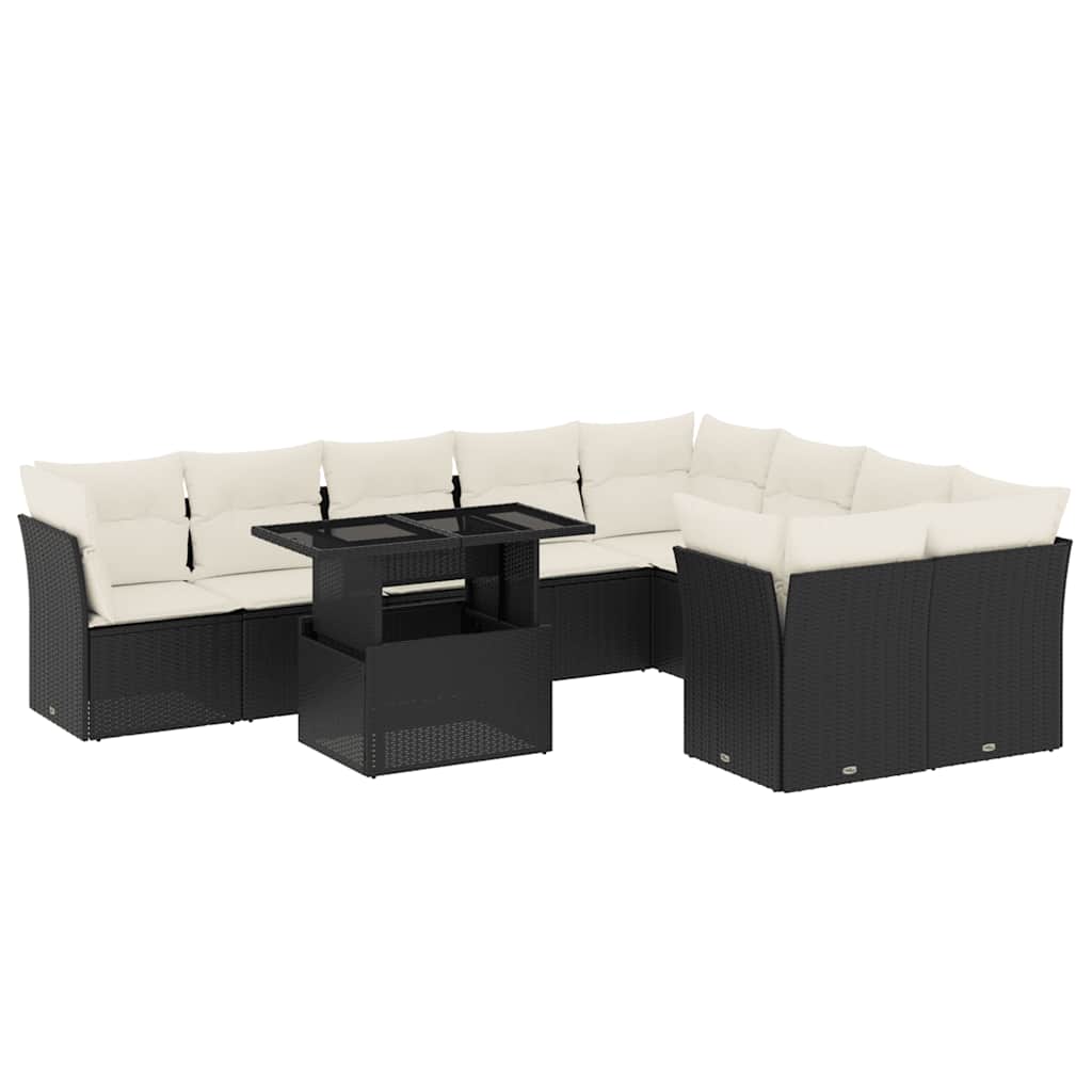 vidaXL Set canapele de grădină cu perne, 10 piese, negru, poliratan vidaXL Set canapele de grădină cu perne, 10 piese, negru, poliratan