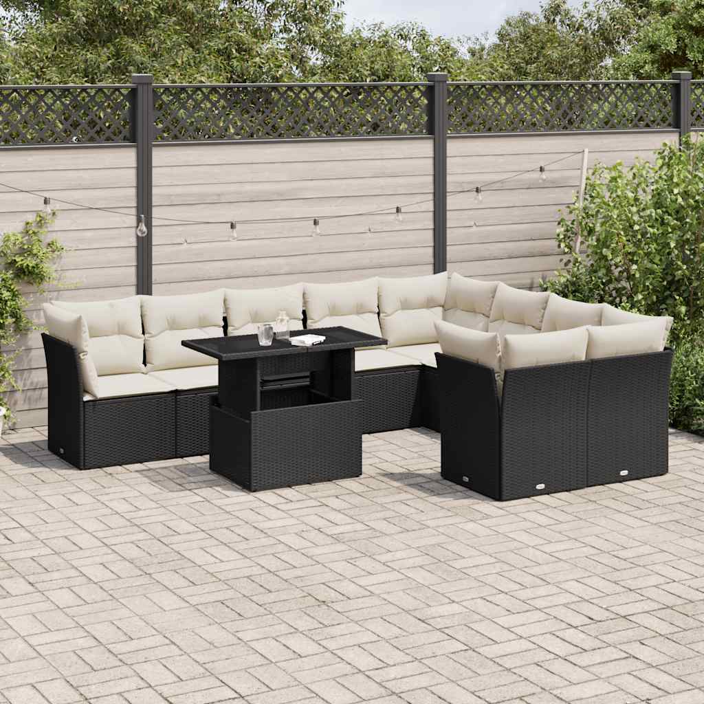 vidaXL Set canapele de grădină cu perne, 10 piese, negru, poliratan vidaXL Set canapele de grădină cu perne, 10 piese, negru, poliratan