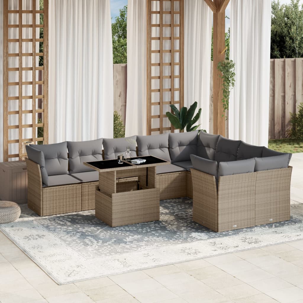 vidaXL Set canapele de grădină cu perne, 10 piese, bej, poliratan