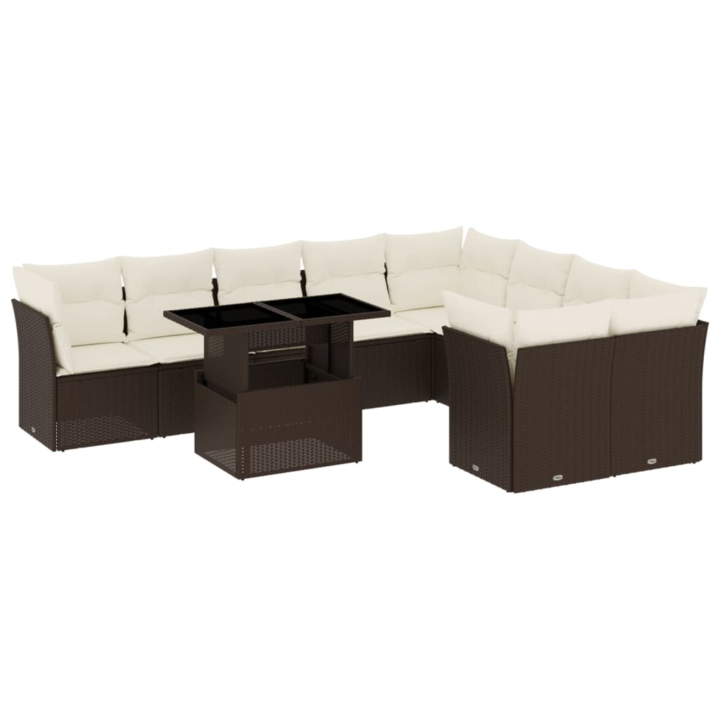 vidaXL Set canapele de grădină cu perne, 10 piese, maro, poliratan