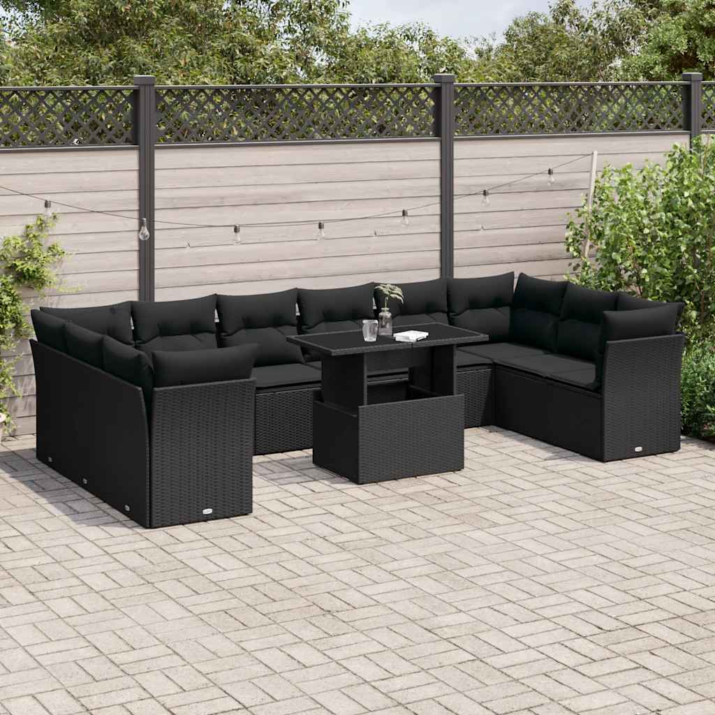 vidaXL Set canapele de grădină cu perne, 11 piese, negru, poliratan vidaXL Set canapele de grădină cu perne, 11 piese, negru, poliratan