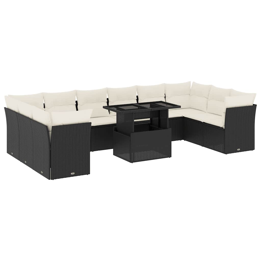 vidaXL Set canapele de grădină cu perne, 11 piese, negru, poliratan