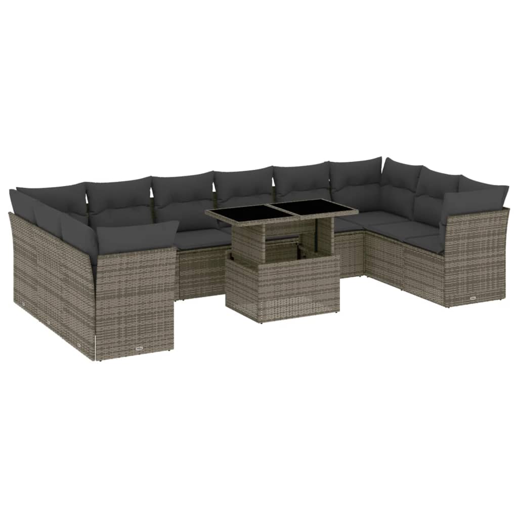 vidaXL Set canapele de grădină cu perne, 11 piese, gri, poliratan vidaXL Set canapele de grădină cu perne, 11 piese, gri, poliratan