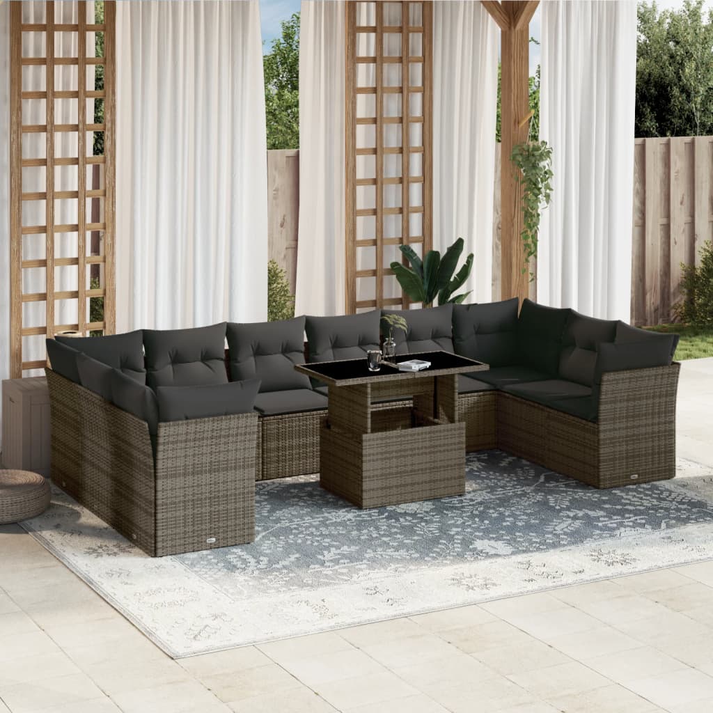 vidaXL Set canapele de grădină cu perne, 11 piese, gri, poliratan vidaXL Set canapele de grădină cu perne, 11 piese, gri, poliratan