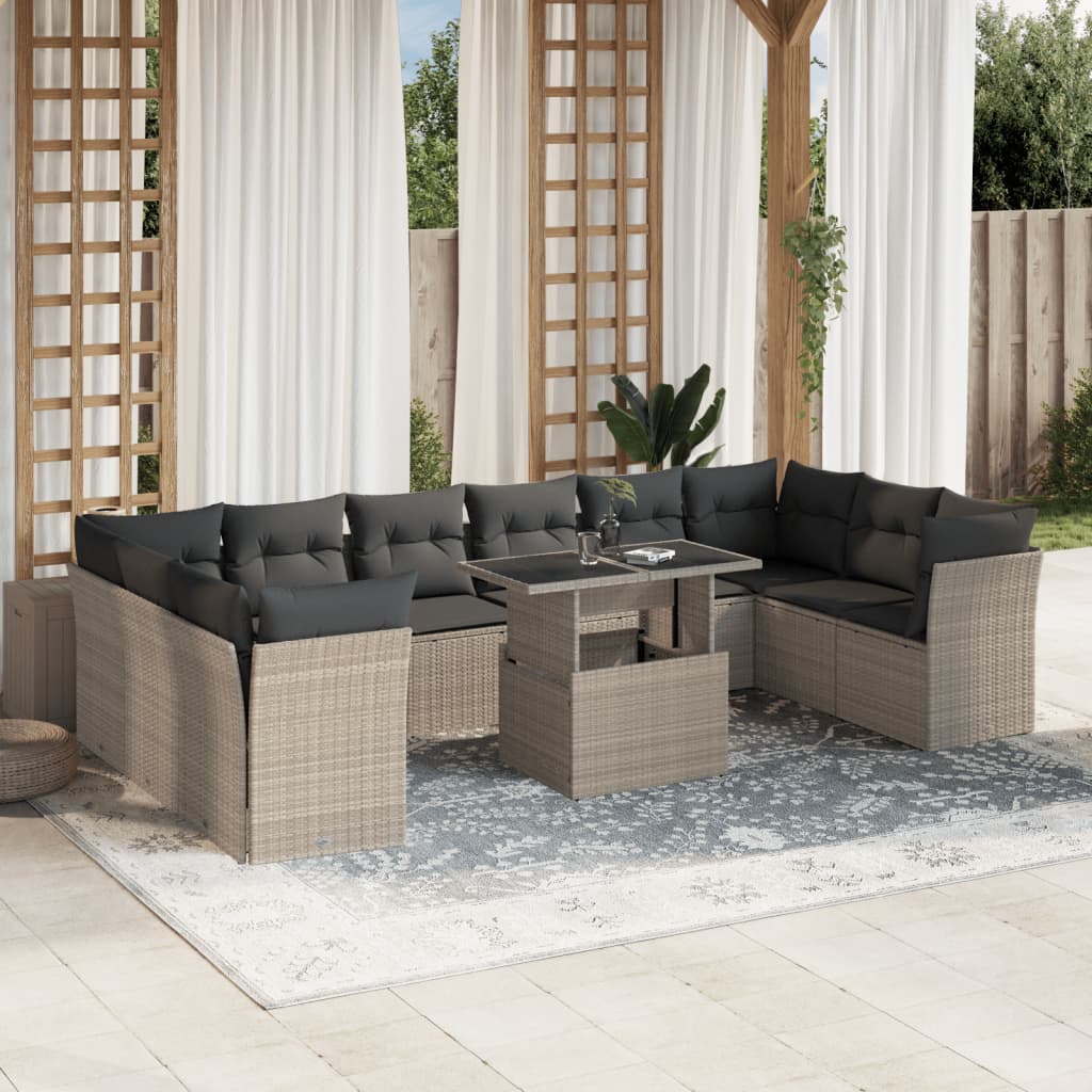 vidaXL Set canapele de grădină cu perne, 11 piese, gri, poliratan vidaXL Set canapele de grădină cu perne, 11 piese, gri, poliratan