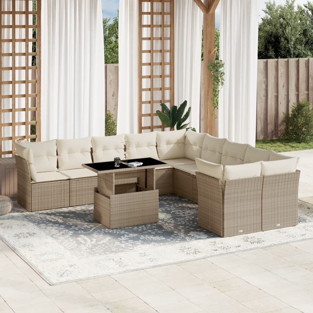vidaXL Set canapele de grădină cu perne, 11 piese, bej, poliratan vidaXL Set canapele de grădină cu perne, 11 piese, bej, poliratan