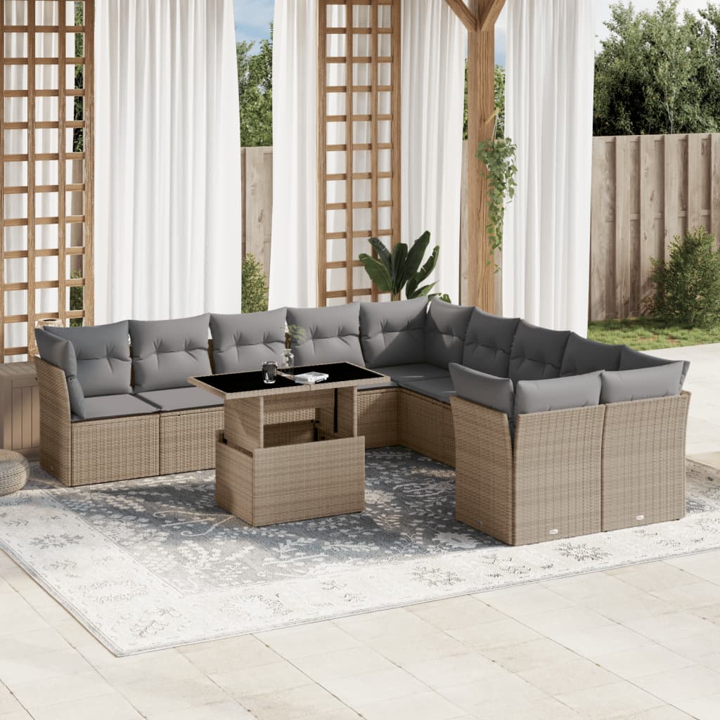 vidaXL Set canapele de grădină cu perne, 11 piese, bej, poliratan vidaXL Set canapele de grădină cu perne, 11 piese, bej, poliratan
