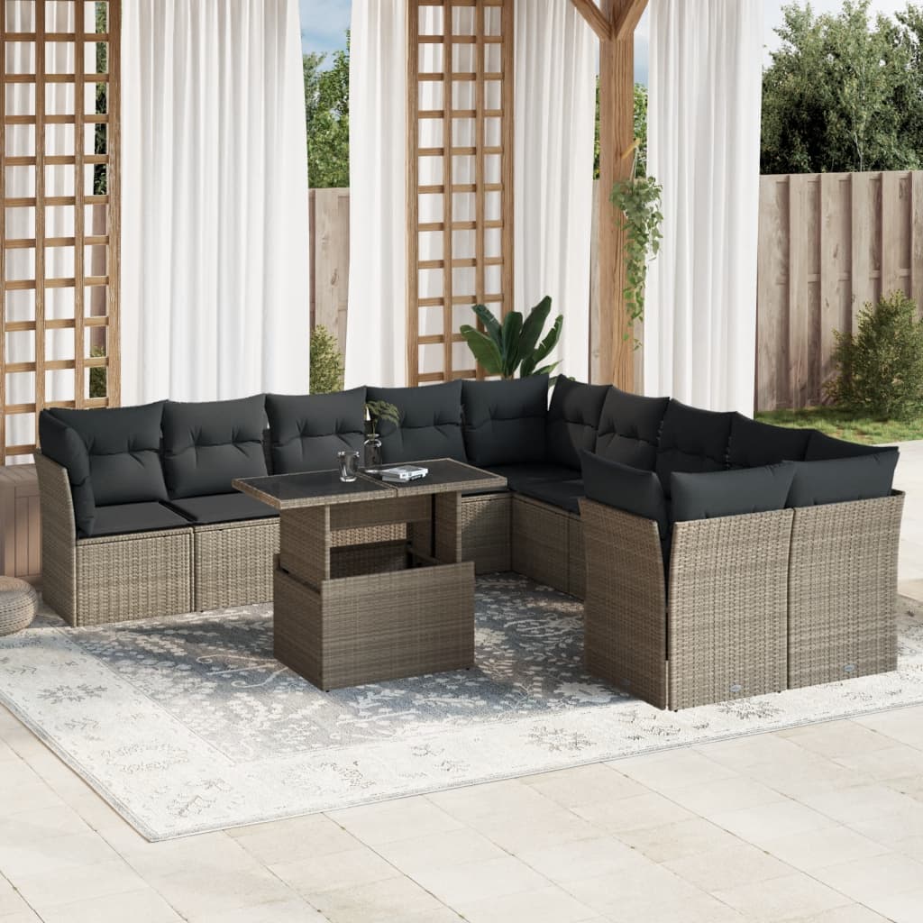 vidaXL Set canapele de grădină cu perne, 11 piese, gri, poliratan vidaXL Set canapele de grădină cu perne, 11 piese, gri, poliratan