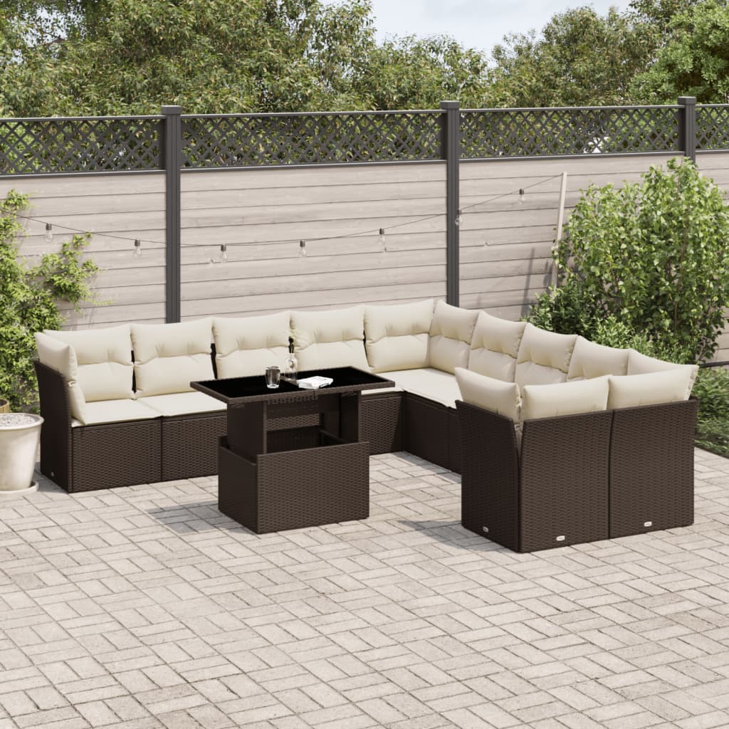 vidaXL Set canapele de grădină cu perne, 11 piese, maro, poliratan vidaXL Set canapele de grădină cu perne, 11 piese, maro, poliratan