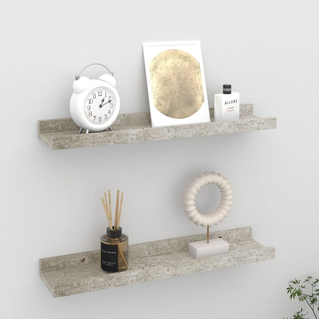 vidaXL Rafturi de perete, 2 buc., gri beton, 40x9x3 cm