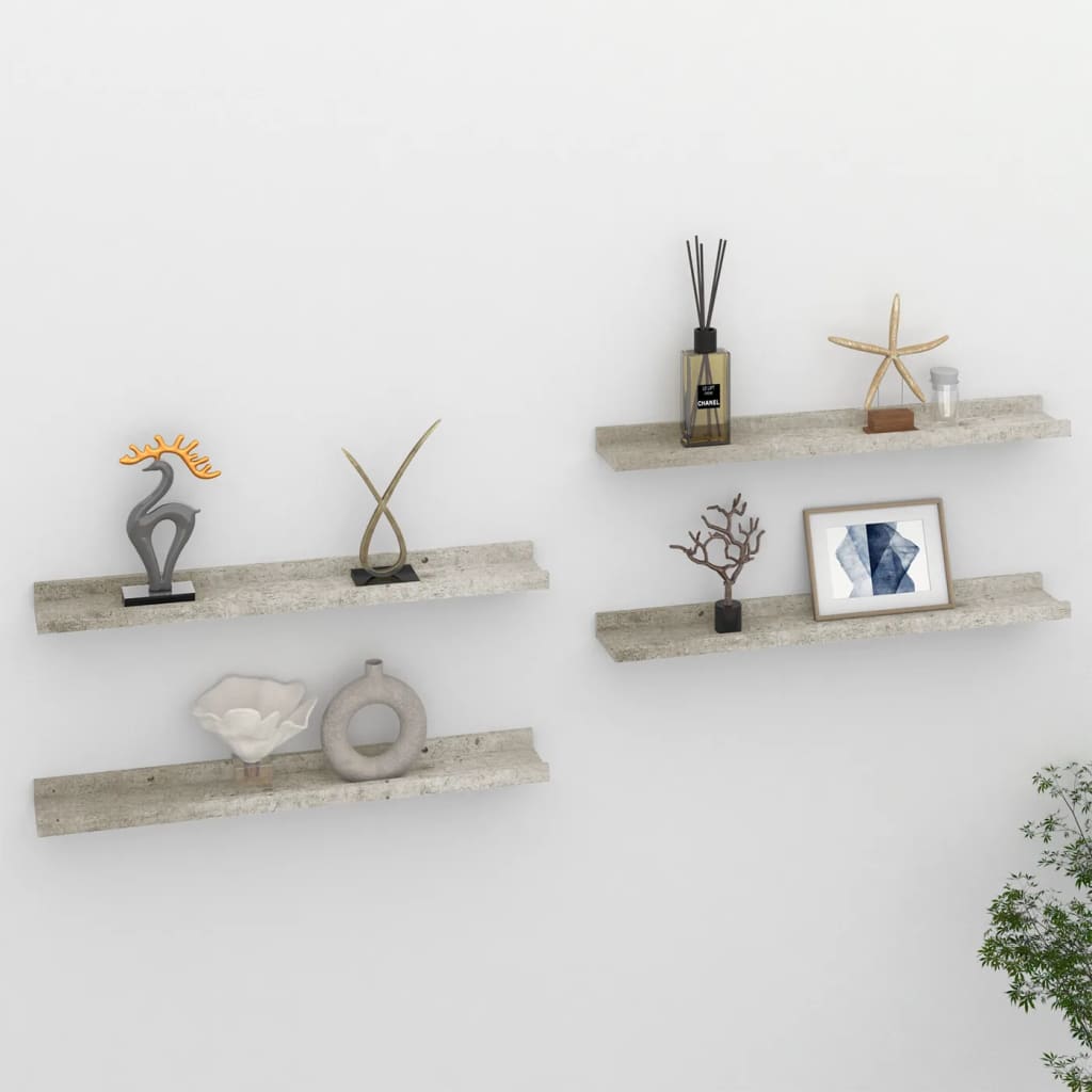 vidaXL Rafturi de perete, 4 buc., gri beton, 60x9x3 cm