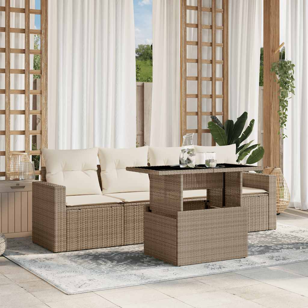 vidaXL Set canapele de grădină cu perne, 5 piese, bej, poliratan vidaXL Set canapele de grădină cu perne, 5 piese, bej, poliratan