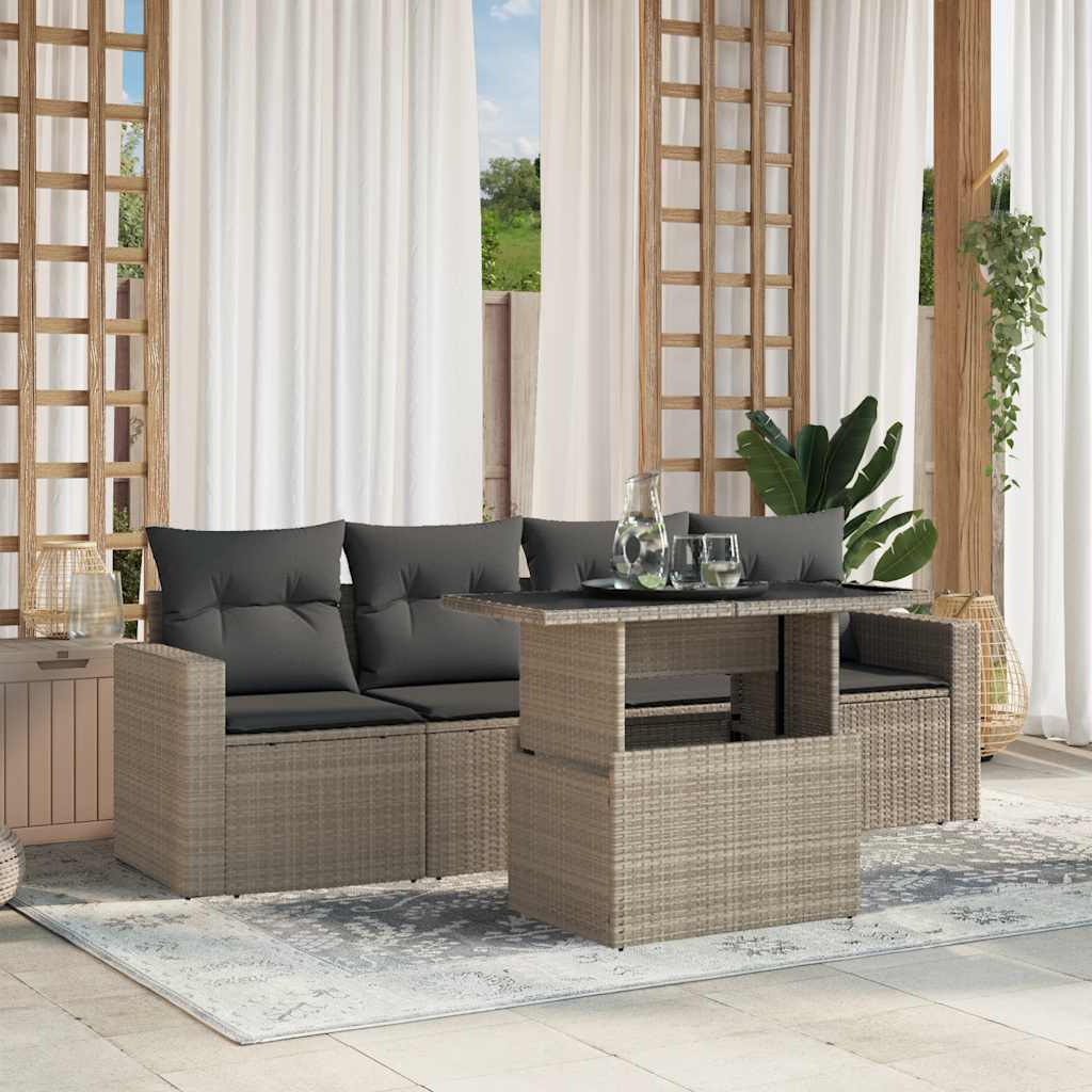 vidaXL Set canapele de grădină cu perne, 5 piese gri deschis poliratan vidaXL Set canapele de grădină cu perne, 5 piese gri deschis poliratan