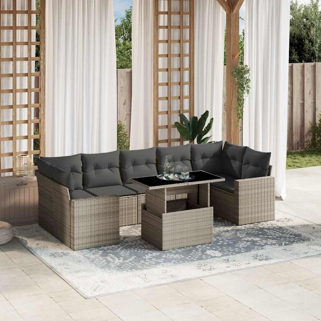 vidaXL Set mobilier de grădină cu perne, 8 piese gri deschis poliratan vidaXL Set mobilier de grădină cu perne, 8 piese gri deschis poliratan